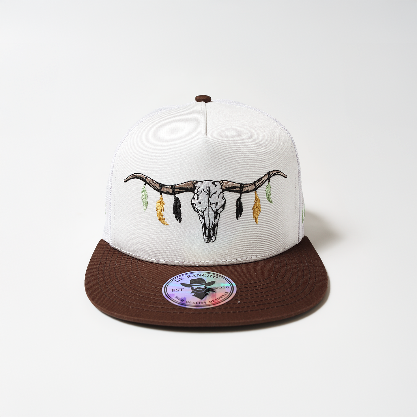 De Rancho Longhorn Skull Hat (White/Brown) DR087