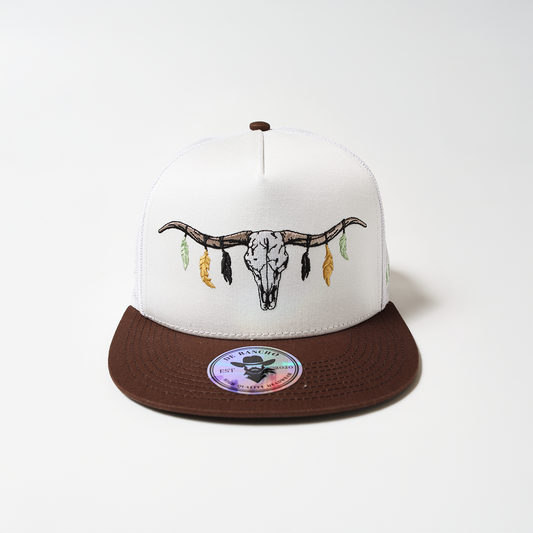 De Rancho  Longhorn Skull Hat (White/Brown) DR087