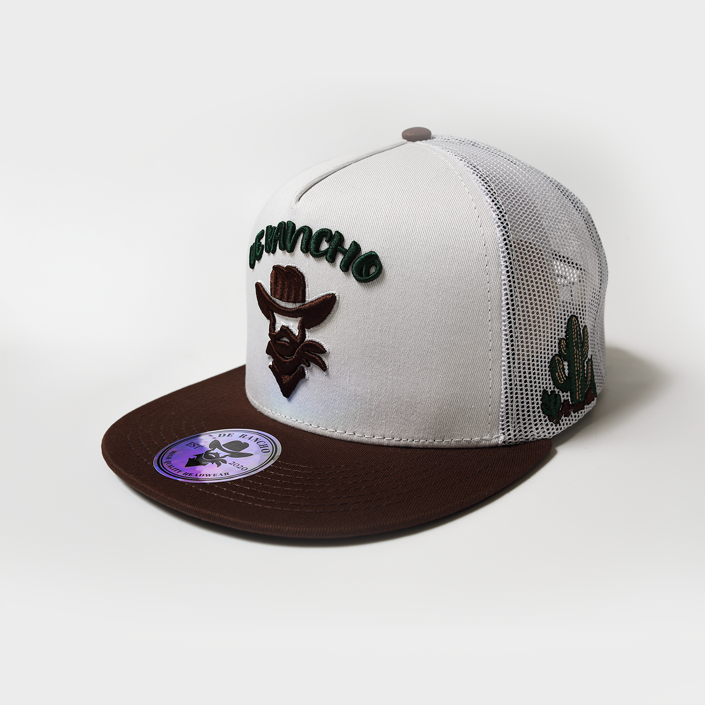 De Rancho Embroidered Cactus (White/Brown) DR105
