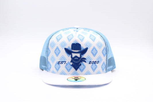 De Rancho Fine Aztec Print Hat (White/Light Blue)
