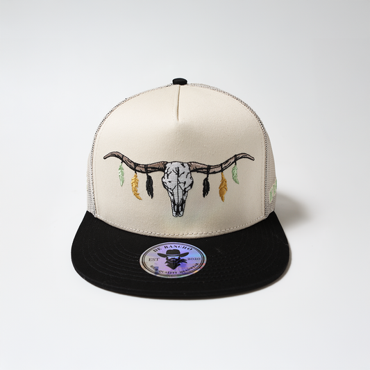 De Rancho Longhorn Skull Hat (Cream/Black) DR089